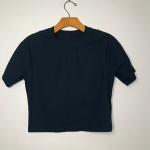 Nike Zenvy Blue Shirt Crop Ribbed Short Sleeve Womens M